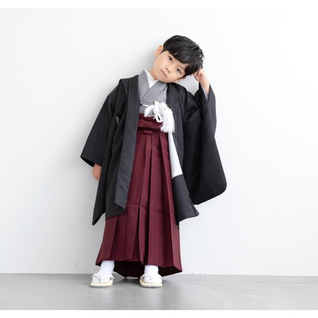 七五三 着物 5歳 販売 五歳 着物 男の子 袴 黒系 濃赤系