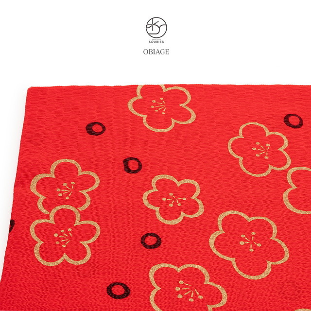 帯揚げ 振袖向け カジュアル 赤 レッド 梅 うめ 花 フラワー ラメ 縮緬 ちりめん 正絹 金加工 帯あげ おびあげ 和装小物 メール便対応の通販は 5,391円