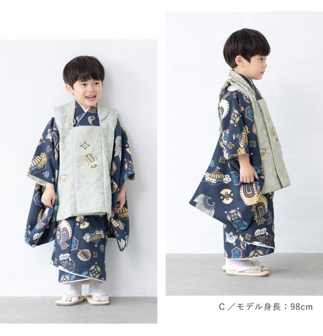 七五三 着物 被布コート セット 3歳 男の子 2025新作 モダン 和柄 青