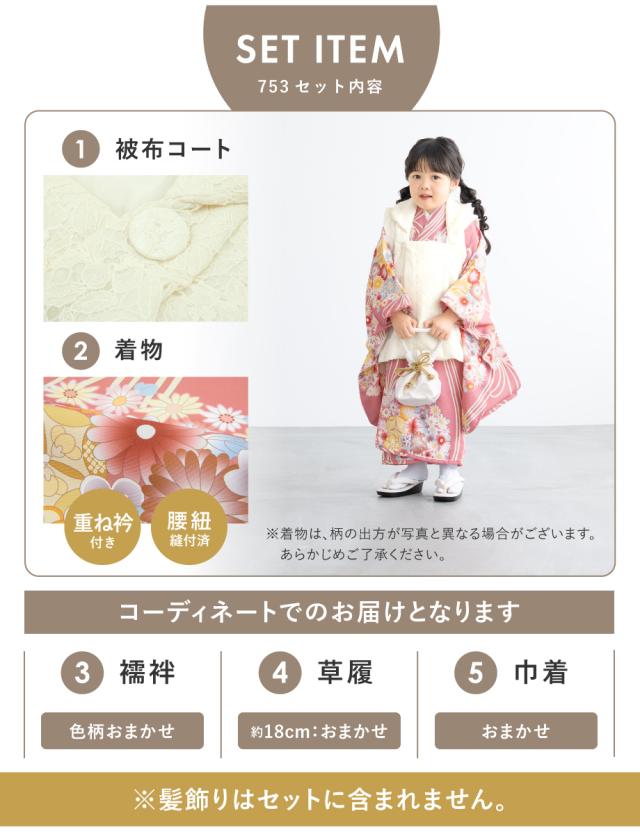 七五三 着物 3歳 女の子 着物セット 被布 襦袢 草履 巾着 白 青 赤 ピンク ベージュ 薬玉 花柄 モダン 三歳 子供着物 女児 ひな祭り お正月 肩上げ済 腰上げ済 購入 創美苑 送料無料_3