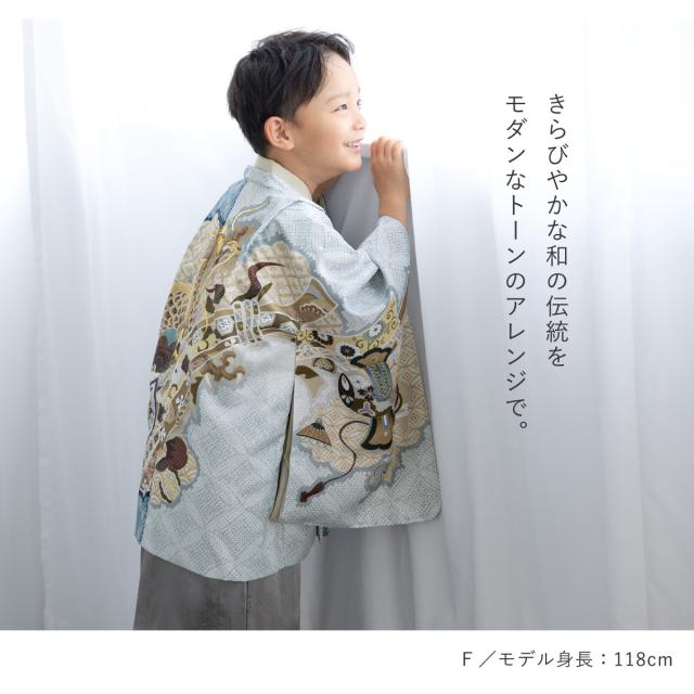 七五三 着物 男の子 5歳 袴セット 羽織 袴 襦袢 帯 雪駄 セット 赤 青 緑 茶 黒 ベージュ 鷹 龍 鹿の子 男児 五歳 753 購入 販売 お正月 創美苑 110cm 送料無料_3