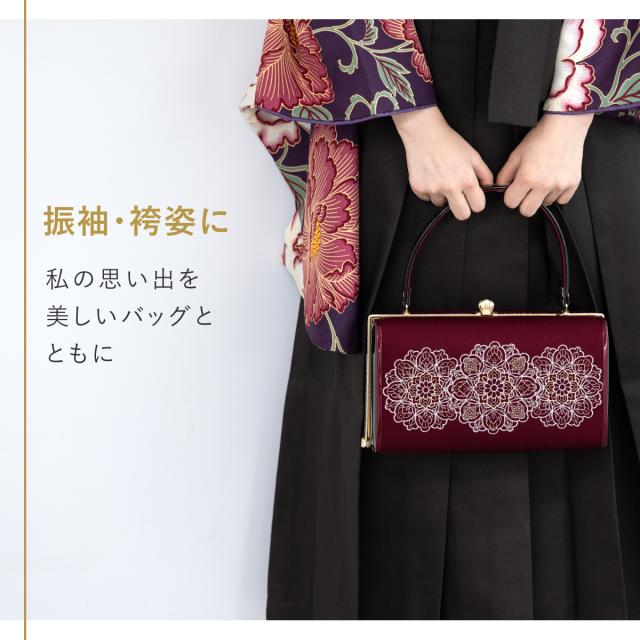 バッグ ハンドバッグ 単品 レディース 成人式 卒業式 振袖 袴姿 和装 白 黒 赤 ホワイト ブラック レッド レース 刺繍 スエード調 花柄 フォーマル 和装バッグ おしゃれ 日本製 送料無料_1