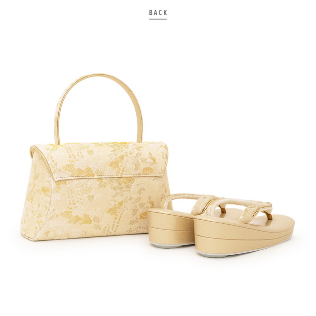 草履バッグセット 留袖用 訪問着用 礼装 フォーマル 佐賀錦 金色 ゴールド 銀色 シルバー 牡丹 藤 花唐草 レイヤード 優花緒 二枚芯 S M L LL 日本製 草履バッグセット 留袖用 訪問着用 礼装 フォーマル 佐賀錦 金色