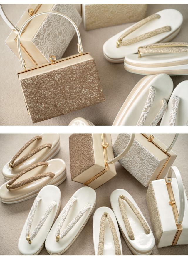 草履バッグセット 成人式 振袖 卒業式 白 ベージュ 茶 レース 三枚芯