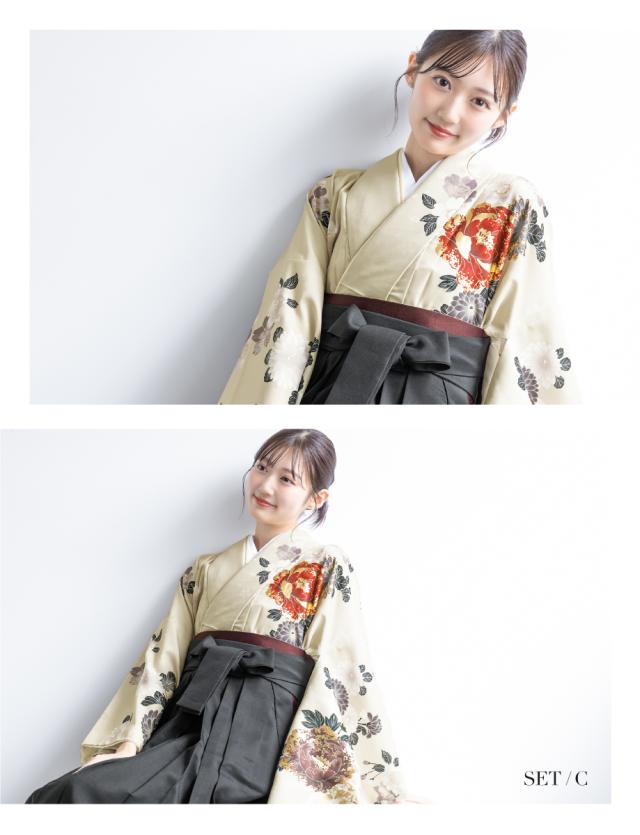 袴セット 卒業式 レディース 女の子 ジュニア 子供 4点セット 着物セット 白 青 黒 赤 緑 ホワイト ベージュ グレー ブラック ブルー 牡丹 菊 花柄 大学卒業式 購入 販売 創美苑 送料無料 身長138から175対応_2