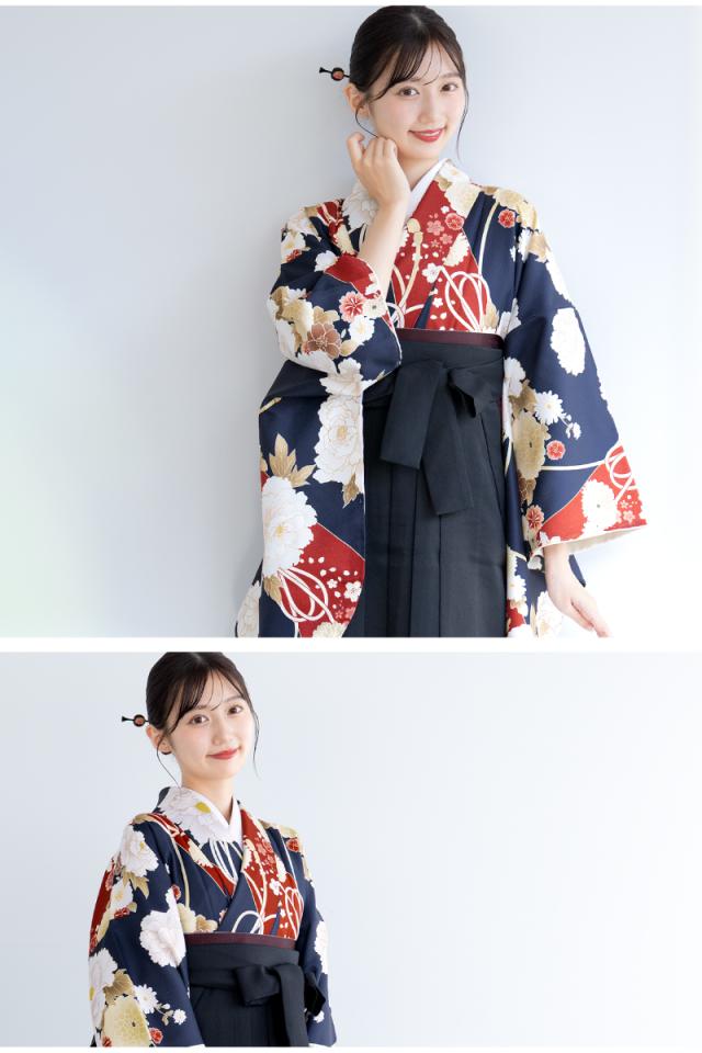 袴セット 卒業式 大学生 レディース 女性 女の子 小学生 ジュニア 袴 4点セット floro 紺 青 黒 赤 緑 ピンク 花柄 二尺袖 着物 襦袢 帯 着物セット 購入 販売 創美苑 送料無料_4