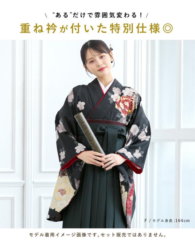 二尺袖着物 単品 レディース 女性 大人 卒業式 袴 小振袖 袴用 紺 緑 水色 青 茶色 白 黒 ベージュ 牡丹 桜 菊 藤 雪輪 ボタニカル 花柄 ショート丈 重ね衿付き 購入 販売 創美苑 送料無料_3