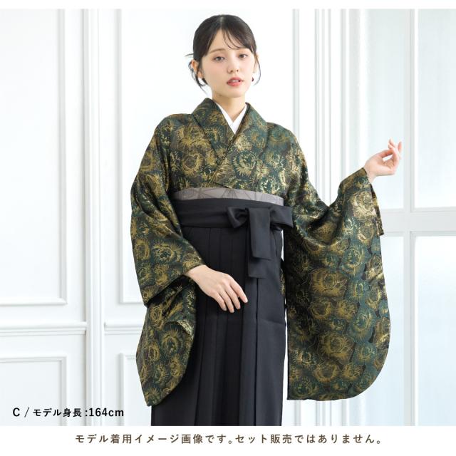 二尺袖 単品 着物 ショート丈 レディース 卒業式 小紋柄 優和 重ね衿付き 白 黒 金 緑 バラ 薔薇 菊 花柄 レトロモダン 袴用 小振袖 謝恩会 仕立て上がり 送料無料_5