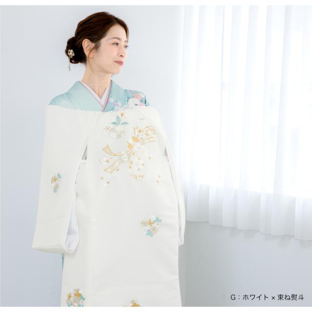 お宮参り 産着 初着 祝い着 着物 女の子 男の子 女児 男児 赤ちゃん ホワイト 白系 白 生成色 ポリエステル 刺繍 扇 鞠 鶴 束ね熨斗 花 シンプル レトロモダン 販売 購入 送料無料_2