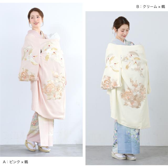 初着 産着 女の子 販売 クリーム ピンク ホワイト 牡丹 桜 鶴 小槌 花 縮緬 長襦袢付き 結び紐付き ポリエステル 掛け着 うぶぎ 祝着 お宮参り お祝い ベビー 赤ちゃん 仕立て上がり 送料無料_3