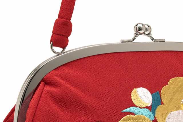 成人式 バッグ 単品 卒業式 袴用 振袖用がま口バッグ 赤 レッド 椿