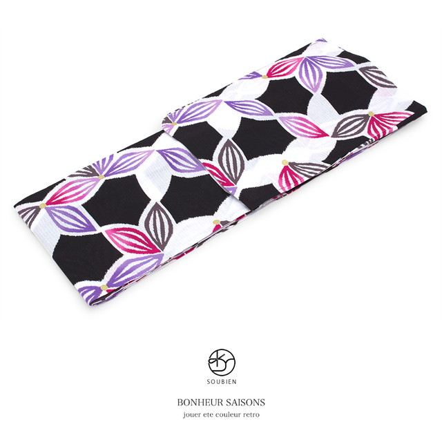 浴衣 レディース bonheur saisons ボヌールセゾン 黒 ブラック 白 赤 紫 麻の葉風 花 ラメ 綿 紅梅織り 夏祭り 花火大会 女性用 仕立て上がり 【フリーサイズ】