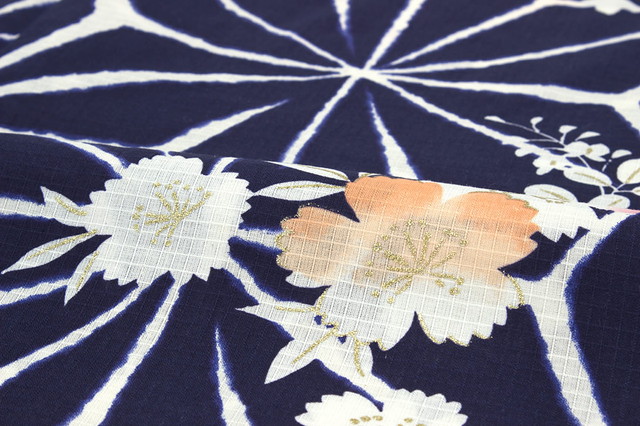 浴衣 レディース bonheur saisons ボヌールセゾン 紺 ネイビー 白 橙色