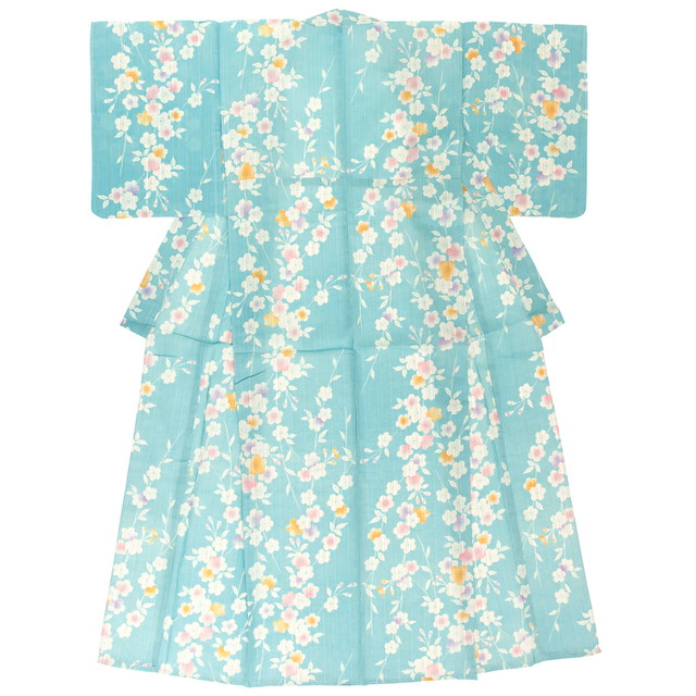 浴衣 レディース bonheur saisons ボヌールセゾン 水色 ライトブルー 桜 さくら 花 フラワー 綿麻 変わり織 夏祭り 花火大会 女性用 仕立て上がり【送料無料】