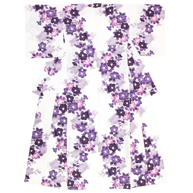 浴衣 レディース bonheur saisons ボヌールセゾン 白 オフホワイト 紫 パープル 椿 花 ラメ 綿麻 夏祭り 花火大会 女性用 仕立て上がり【送料無料】の通販は 14,175円