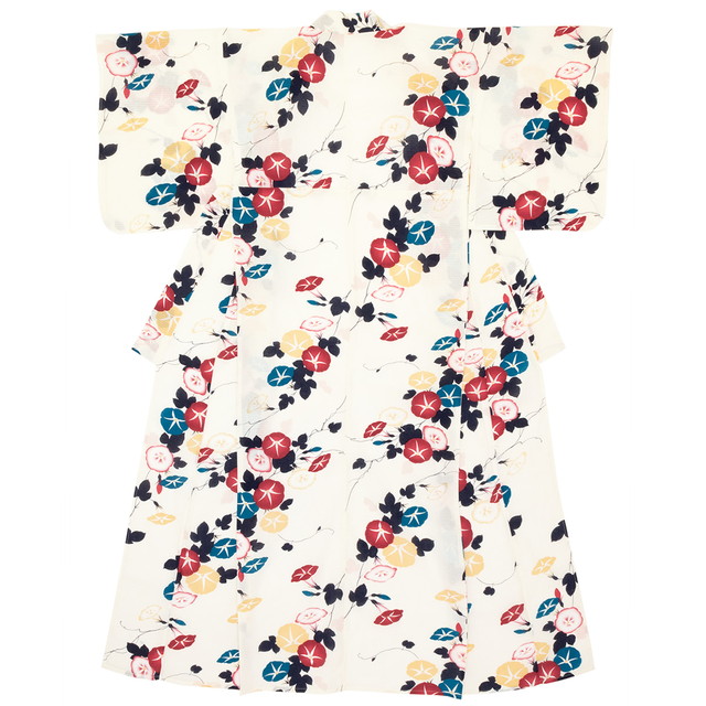 浴衣 レディース bonheur saisons ボヌールセゾン 白系 アイボリー 赤 朝顔 アサガオ 花 綿 紅梅織り 夏祭り 花火大会 女性用 仕立て上がり