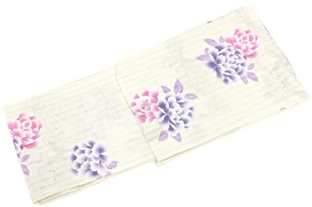 浴衣 レディース 女性用 藤 黒 花火大会 夏祭り bonheur saisons（ボヌールセゾン） FEMME 薄黄色 クリームホワイト 紫 パープル ピンク 牡丹 百合 蝶 ラメ【フリーサイズ】