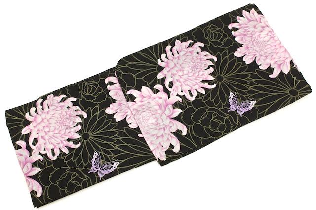 浴衣 レディース 女性用 藤 黒 花火大会 夏祭り bonheur saisons（ボヌールセゾン） FEMME 黒 ブラック ピンク 菊 薔薇 蝶 ラメ 【フリーサイズ】