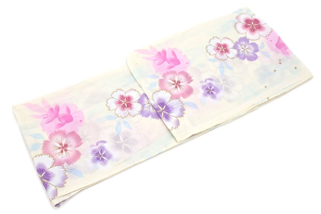 浴衣 レディース bonheur saisons ボヌールセゾン 薄黄色 ライトクリーム ピンク 桜 花 金魚 ラメ 紅梅織り ラメ 綿 洗える 夏祭り 花火大会 女性用 仕立て上がりの通販は 9,900円