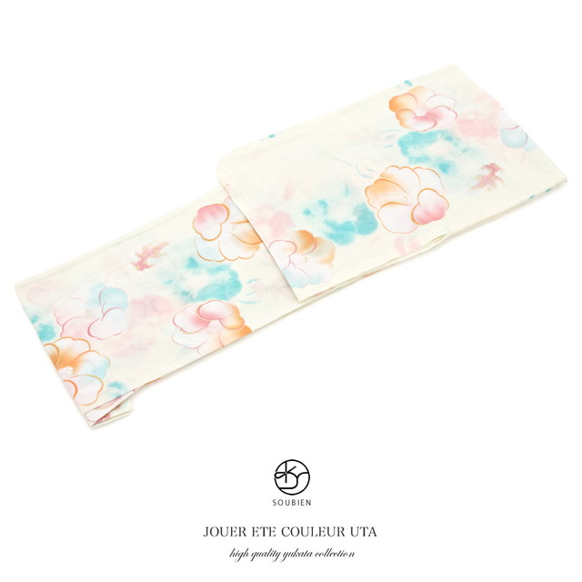 浴衣 レディース bonheur saisons ボヌールセゾン 白 クリームホワイト ピンク 椿 金魚 ラメ 綿 紅梅 夏祭り 花火大会 女性用 仕立て上がり 【フリーサイズ】