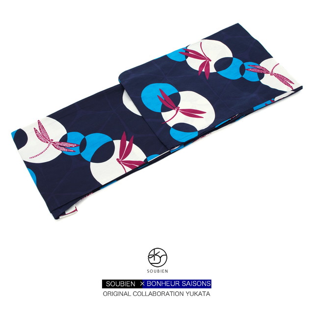 浴衣 レディース bonheur saisons ボヌールセゾン 紺 ネイビー 蜻蛉 トンボ 綿 夏祭り 花火大会 女性用 仕立て上がり 【S・フリー】の通販は