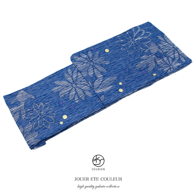 浴衣 レディース bonheur saisons ボヌールセゾン 青 ブルー 白茶 ベージュ 生成り色 花 金魚 きんぎょ 縞 しま ストライプ 綿 ラメ 夏祭り 花火大会 女性用 仕立て上がり 【S・フリー】