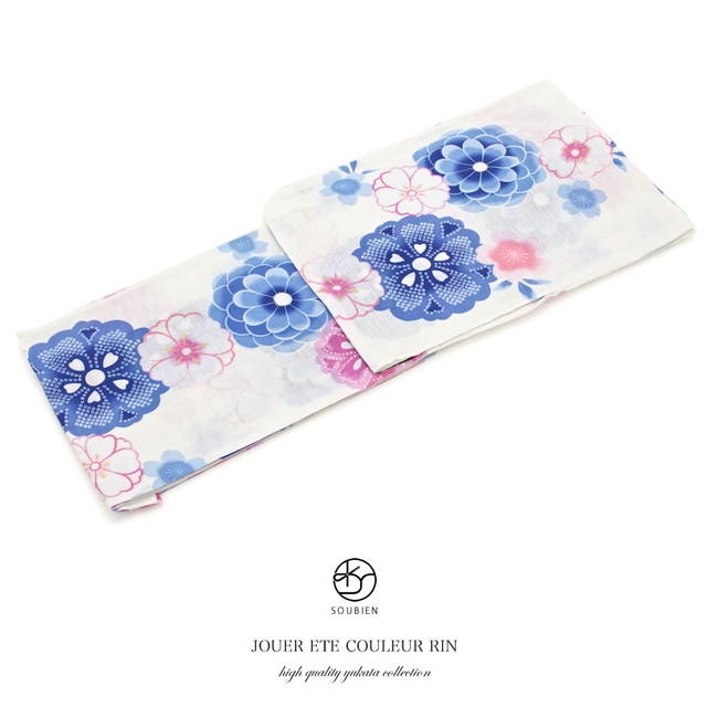 浴衣 レディース bonheur saisons ボヌールセゾン 白 ホワイト 藍色 ネイビー 薄紫 菊 桜 綿 ラメ 夏祭り 花火大会 女性用 仕立て上がり 【S・フリー】の通販は