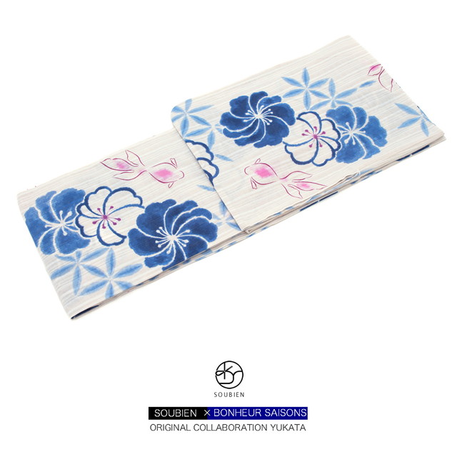浴衣 レディース 単品 bonheur saisons ボヌールセゾン 薄茶 ベージュ 藍 ネイビー 金魚 麻の葉 花 綿麻 女性用 S フリー 送料無料の通販は 13,797円