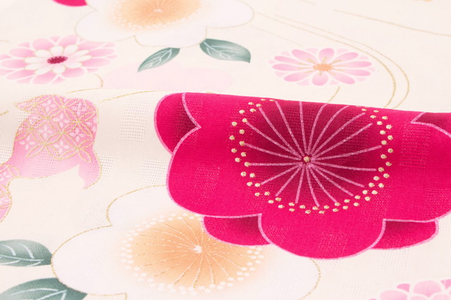 浴衣 レディース bonheur saisons ボヌールセゾン 薄黄色 クリーム 赤