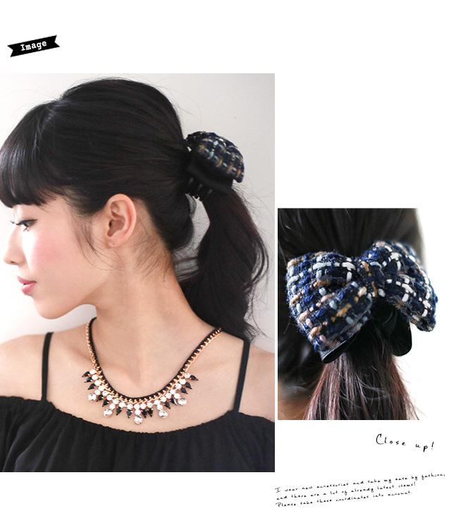 ニットのチェック柄バンスクリップ】リボン/りぼん/ツイード