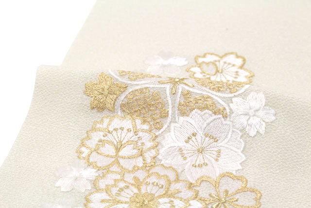 成人式 半衿 半襟 振袖 刺繍 白 アイボリー 桜 花 縮緬 婚礼 結婚式 カジュアル フォーマル 日本製_1