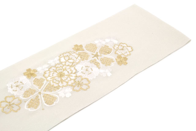 成人式 半衿 半襟 振袖 刺繍 白 アイボリー 桜 花 縮緬 婚礼 結婚式