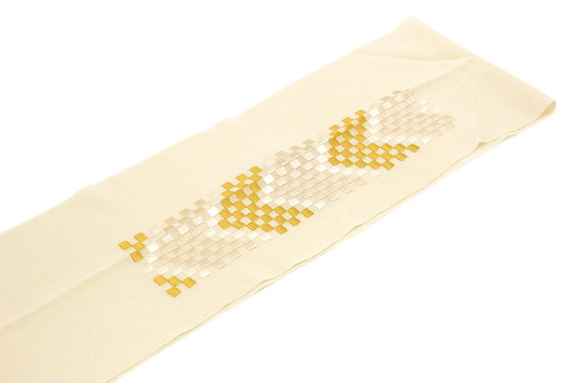 半襟 振袖 刺繍 成人式 半衿 白 アイボリー 金 市松格子 雪輪 花 ワンポイント 縮緬 ちりめん フォーマル カジュアル 日本製 送料無料_2