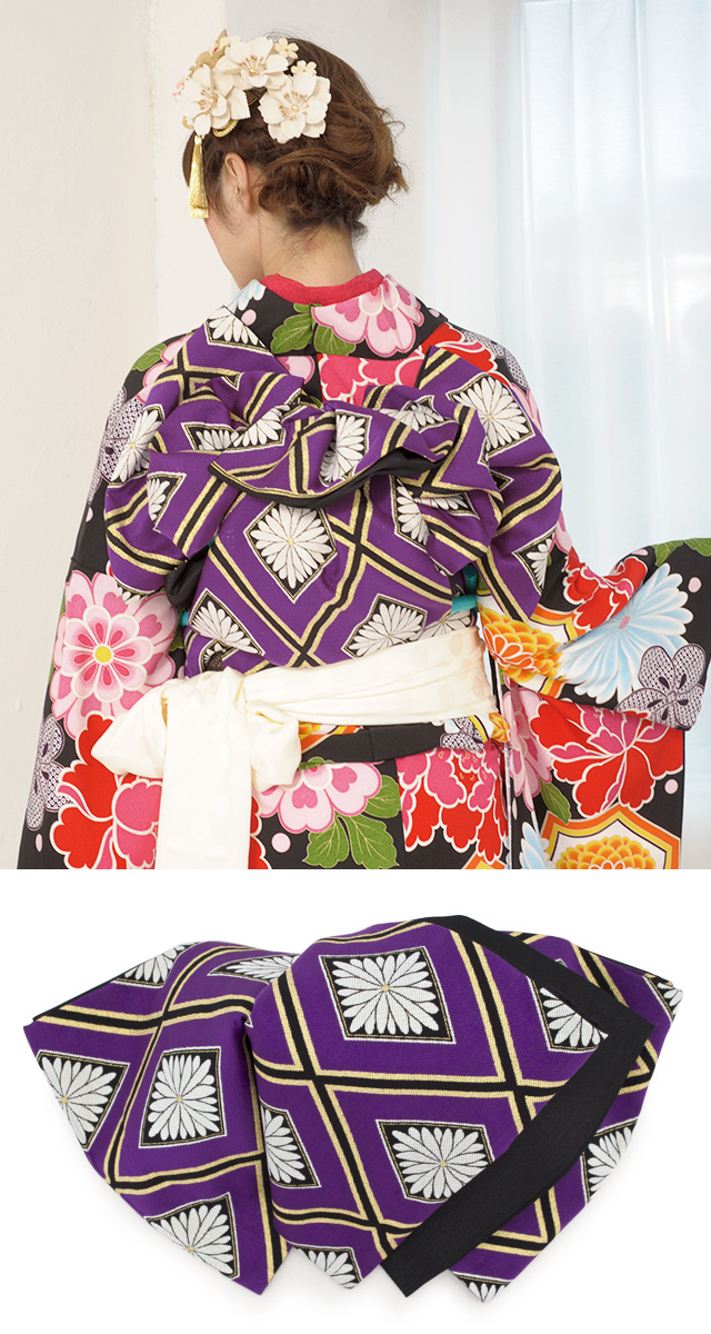 振袖 セット 未仕立て 仮絵羽 黒 ブラック 牡丹 菊 亀甲 花 正絹