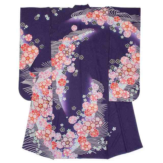 振袖セット 販売 紫系 パープル ラメ 桜 鹿の子 流水 波 金通し 絵羽柄