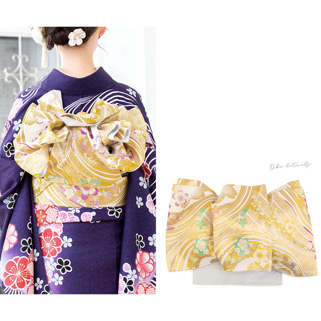 振袖セット 販売 紫系 パープル ラメ 桜 鹿の子 流水 波 金通し 絵羽柄