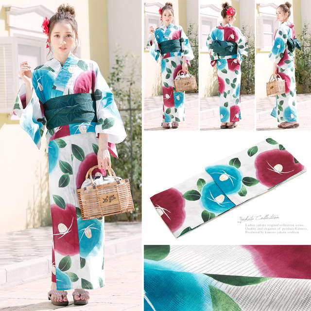 浴衣セット レディース レトロ 浴衣セット 大人 3点セット 白系