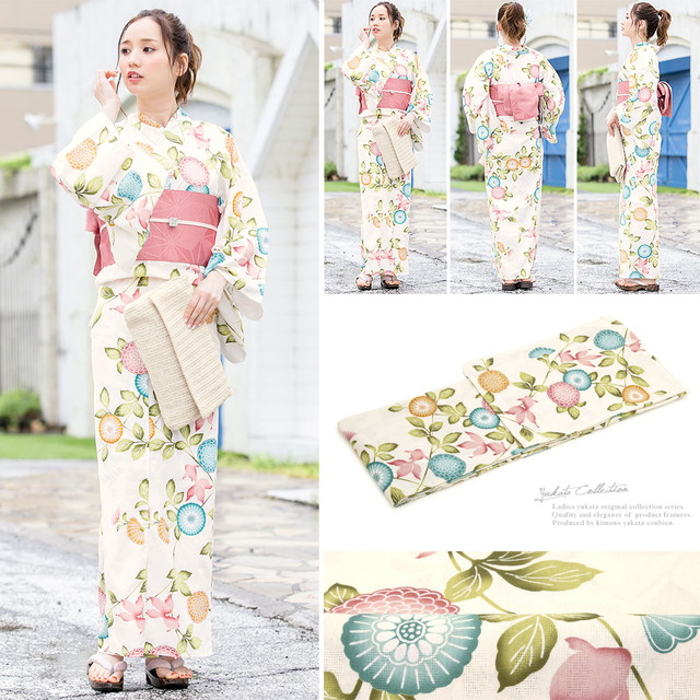 浴衣セット レディース レトロ 浴衣セット 大人 3点セット 白系