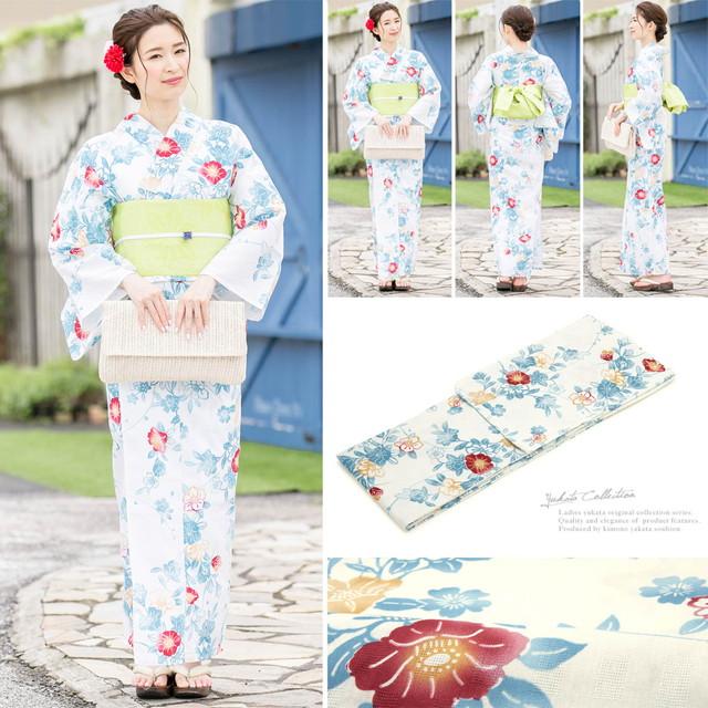 浴衣セット レディース レトロ 浴衣セット 大人 3点セット 白系