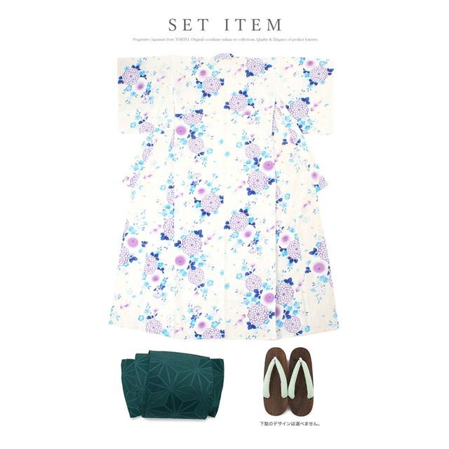 即納【レディース浴衣3点セット】浴衣セット/レディース/白/薄紫色/菊/金魚/撫子/ラメ/綿/女性/マクレ/ボヌールセゾン/S/フリー/大人/送料無料 即納【レディース浴衣3点セット】浴衣セット/レディース/白/薄紫色/菊