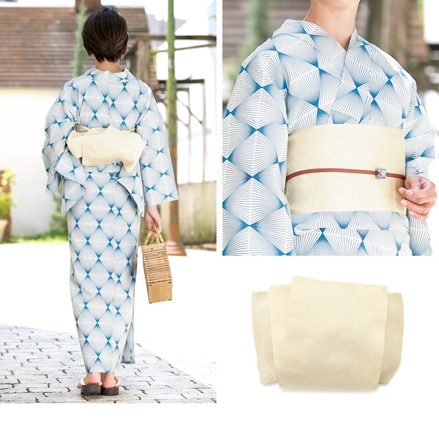 即納【レディース浴衣3点セット】浴衣セット/レディース/青系/幾何学