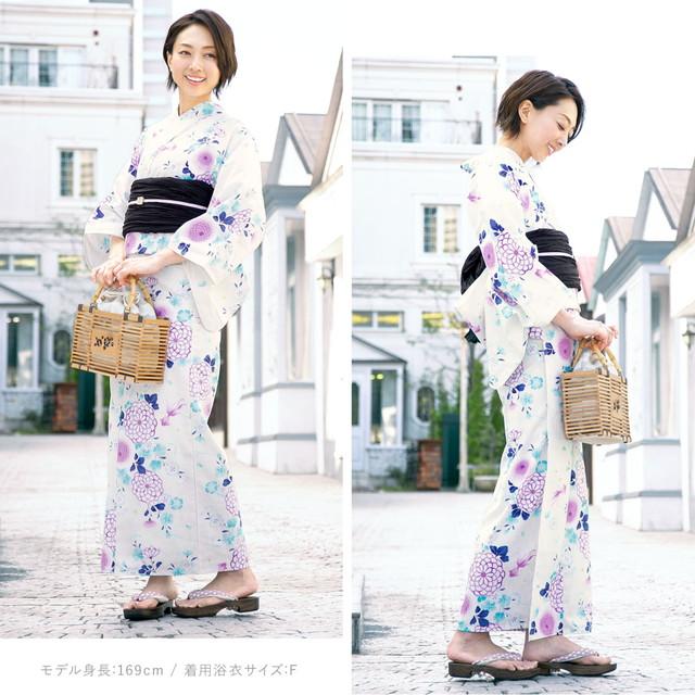 即納【レディース浴衣3点セット】浴衣セット/レディース/白/薄紫色/菊/金魚/撫子/ラメ/綿/女性/マクレ/ボヌールセゾン/S/フリー/大人/送料無料 即納【レディース浴衣3点セット】浴衣セット/レディース/白/薄紫色/菊