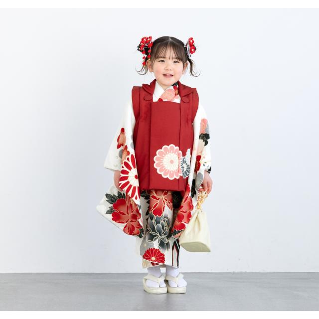 3歳 花柄 着物 七五三 赤 子供 アンティーク 着物 3歳 七五三用 赤と