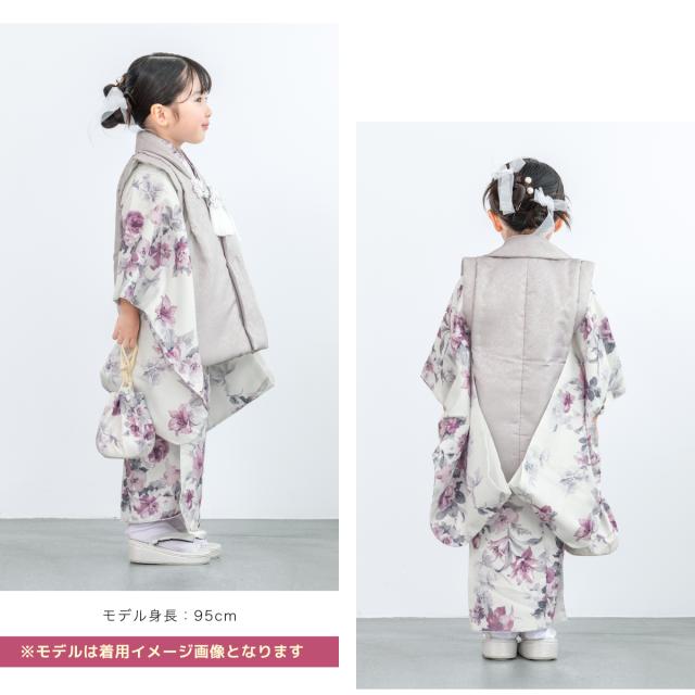七五三 着物 3歳 レトロ 被布 2026 販売 bonheur saisons 女の子 三歳 着物セット 被布コート 襦袢 草履 セット かわいい おしゃれ ピンク 白 バラ 百合 花柄 和装 女児 子供 送料無料_2