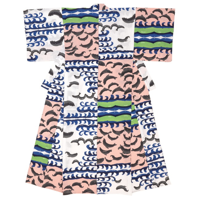 浴衣 レディース ツモリチサト レトロ 大人 女性 単品 ゆかた ホワイト 白 ピンク ネイビー 紺 イルカ 波 綿 モダン 夏 注染 日本製 仕立て上がり【フリーサイズ】【送料無料】