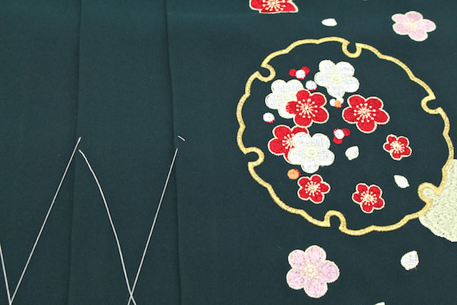 袴 レディース 単品 ブランド 夢千代 深緑 グリーン 梅 雪輪 刺繍