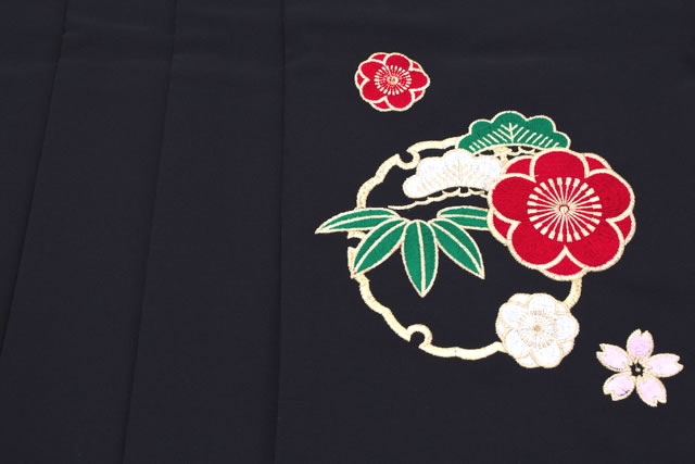 袴 レディース 単品 黒 ブラック 松竹梅 桜 雪輪 花 刺繍 卒業式 入学
