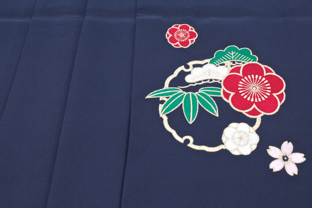 袴 レディース 単品 紺 ネイビー 松竹梅 桜 雪輪 花 刺繍 卒業式 入学