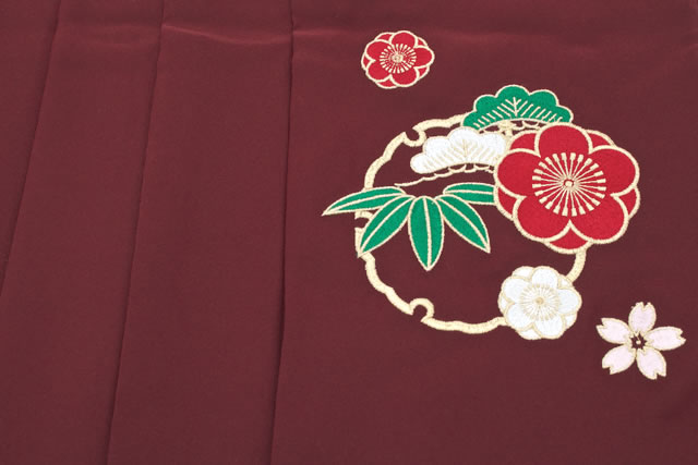 袴 レディース 単品 臙脂色 エンジ色 赤 レッド 松竹梅 桜 雪輪 花