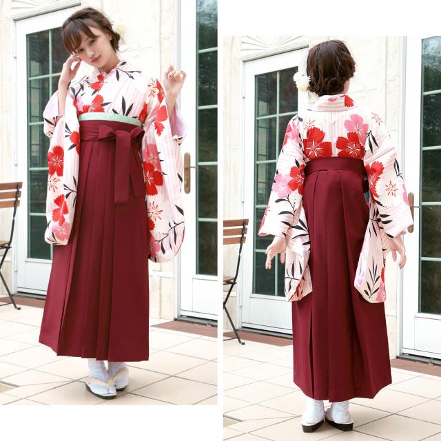 袴セット レディース 卒業式 小学生 大学生 bonheur saisons（ボヌールセゾン） ペールピンク 白 レッド 濃い赤 臙脂 撫子 花 縞 成人式 謝恩会 女性 購入 袴セット レディース 卒業式 小学生 大学生 bonheur saisons（ボヌール
